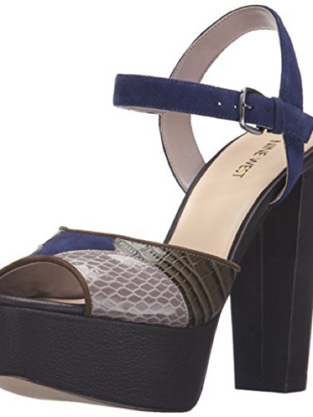Nine West Navy Suede & Mixed-Texture Platform Sandal
